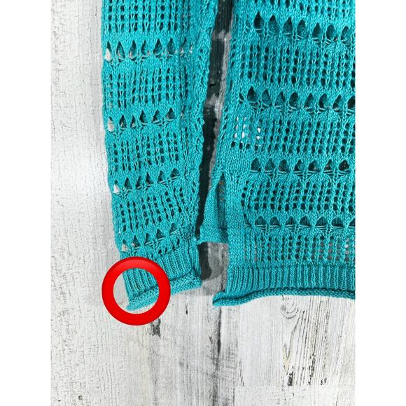Aeropostale Womens Tunic Sweater Size Small (XXS) Teal Blue Open Knit Hi Low Hem - Picture 8 of 8